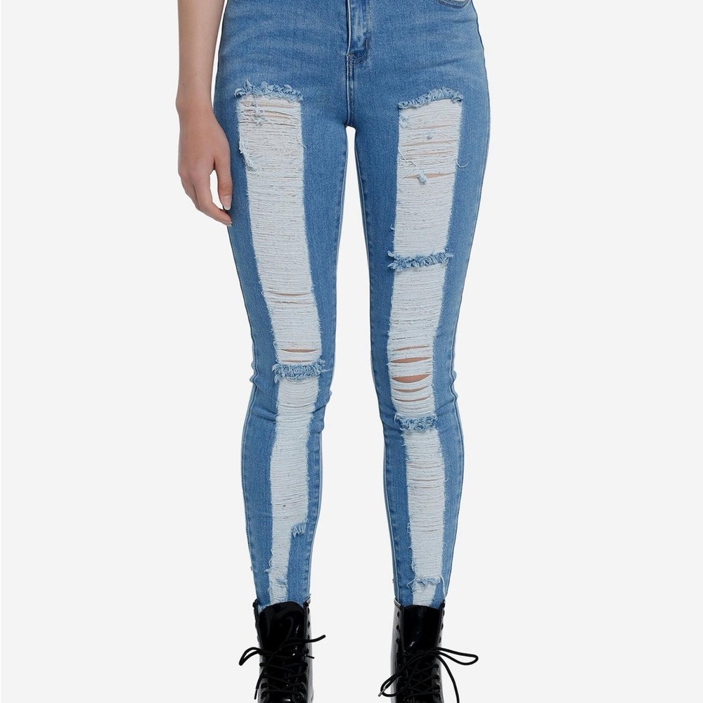 Hot Topic: Blue Destructed Denim Skinny Jeans